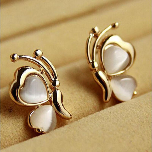 Charm Smooth Butterfly Stud Earrings For Women Golden Color Crystal Jewelry Peach Heart Earings J4U66