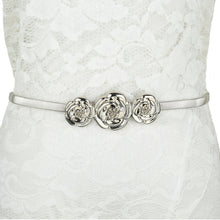 chic women metal belt rose clasp front stretch waist strap elastic waistband gold silver J4U66