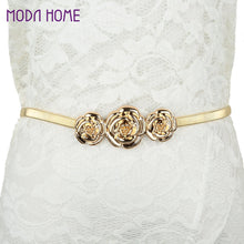 chic women metal belt rose clasp front stretch waist strap elastic waistband gold silver J4U66