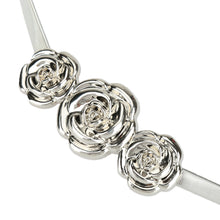 chic women metal belt rose clasp front stretch waist strap elastic waistband gold silver J4U66