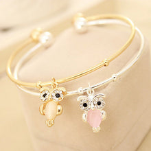 Chic Gold Plated Rhinestone Owl Cuff Bracelets Bangles for Women Lady Girl Women Jewelry Owl Bangles Bracelets for Women J4U66