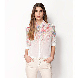 Chiffon Shirts Flowers Printed Women Blouses Long Sleeve Shirts For Women Blouses S M L J4U66