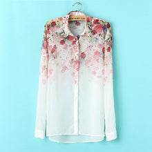Chiffon Shirts Flowers Printed Women Blouses Long Sleeve Shirts For Women Blouses S M L J4U66