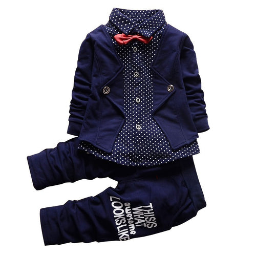 Children's Clothing Sets Baby Boy Gentleman Bow Tie Fake T-shirt Coat + Pants 2pcss Suits Kids Tracksuit Set J4U66