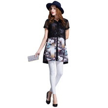 clearance chiffon women blouse floral print short sleeve elegant-shirts long women tops black plus size women clothing J4U66