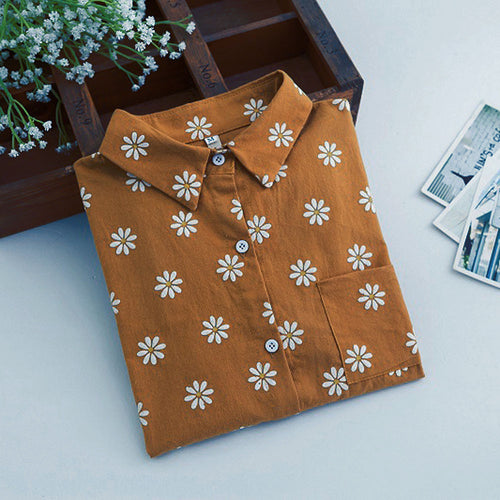 ClearanceWomen Blouses Turn Down Collar Floral Blouse Long Sleeve Shirt Women Camisas Femininas Women Tops And Blouses Fashion J4U66