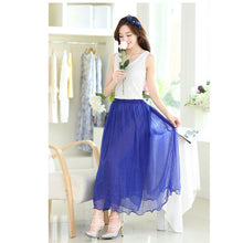 ColorfulWomen's Tulle Skirt Elastic Waist Silk Chiffon Pleated Long PY3 J4U66