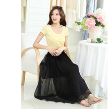ColorfulWomen's Tulle Skirt Elastic Waist Silk Chiffon Pleated Long PY3 J4U66