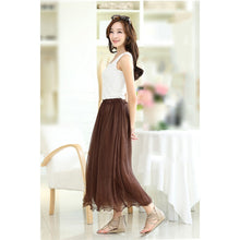 ColorfulWomen's Tulle Skirt Elastic Waist Silk Chiffon Pleated Long PY3 J4U66