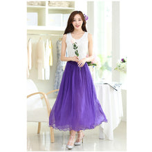 ColorfulWomen's Tulle Skirt Elastic Waist Silk Chiffon Pleated Long PY3 J4U66