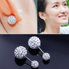Compact Pearl Ear Stud Rhinestone Double Ball Crystal Stud Earrings For Women Jewelry brincos para as mulheres  J4U66