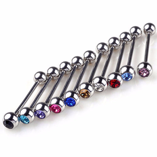 Crystal Ball Tongue Bars Ring Barbell Piercing Stainless Steel Body Jewelry 5Pcs Mixed Colors J4U66
