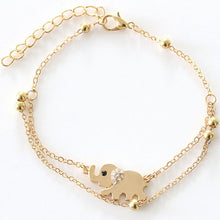 Crystal Elephant Charm Anklet Women gold 2 Layer Link Chain Metal Beads Barefoot Sandal Foot Jewelry Feet Bracelet J4U66