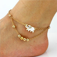 Crystal Elephant Charm Anklet Women gold 2 Layer Link Chain Metal Beads Barefoot Sandal Foot Jewelry Feet Bracelet J4U66