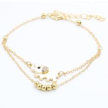 Crystal Elephant Charm Anklet Women gold 2 Layer Link Chain Metal Beads Barefoot Sandal Foot Jewelry Feet Bracelet J4U66