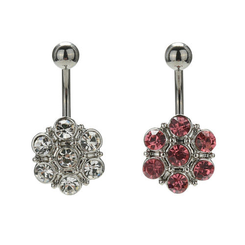 Crystal Flower Surgical Steel Barbell Piercing Belly Button Navel Ring Bar Body Piercing J4U66