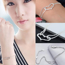 Crystal Love Heart Charm Chain Bracelet For Women Lady Girl Silver Plated Color Jewelry Bracelets J4U66