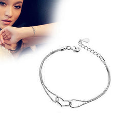 Crystal Love Heart Charm Chain Bracelet For Women Lady Girl Silver Plated Color Jewelry Bracelets J4U66