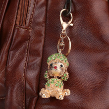 crystal rhinestone lucky pendant key ring 18k gold electroplated animal puppy key chain keychain purse handbag charm decoration J4U66