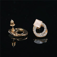 Crystal Rhinestone Stud Earrings Gold Double Ring Ear Studs Geometric Women Jewelry Elegant Korean Style J4U66