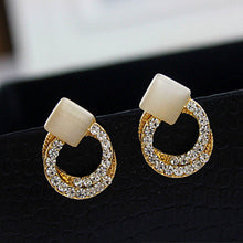 Crystal Rhinestone Stud Earrings Gold Double Ring Ear Studs Geometric Women Jewelry Elegant Korean Style J4U66