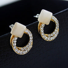 Crystal Rhinestone Stud Earrings Gold Double Ring Ear Studs Geometric Women Jewelry Elegant Korean Style J4U66