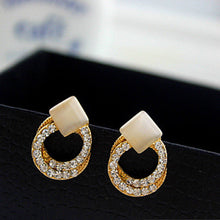 Crystal Rhinestone Stud Earrings Gold Double Ring Ear Studs Geometric Women Jewelry Elegant Korean Style J4U66