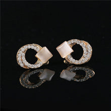 Crystal Rhinestone Stud Earrings Gold Double Ring Ear Studs Geometric Women Jewelry Elegant Korean Style J4U66