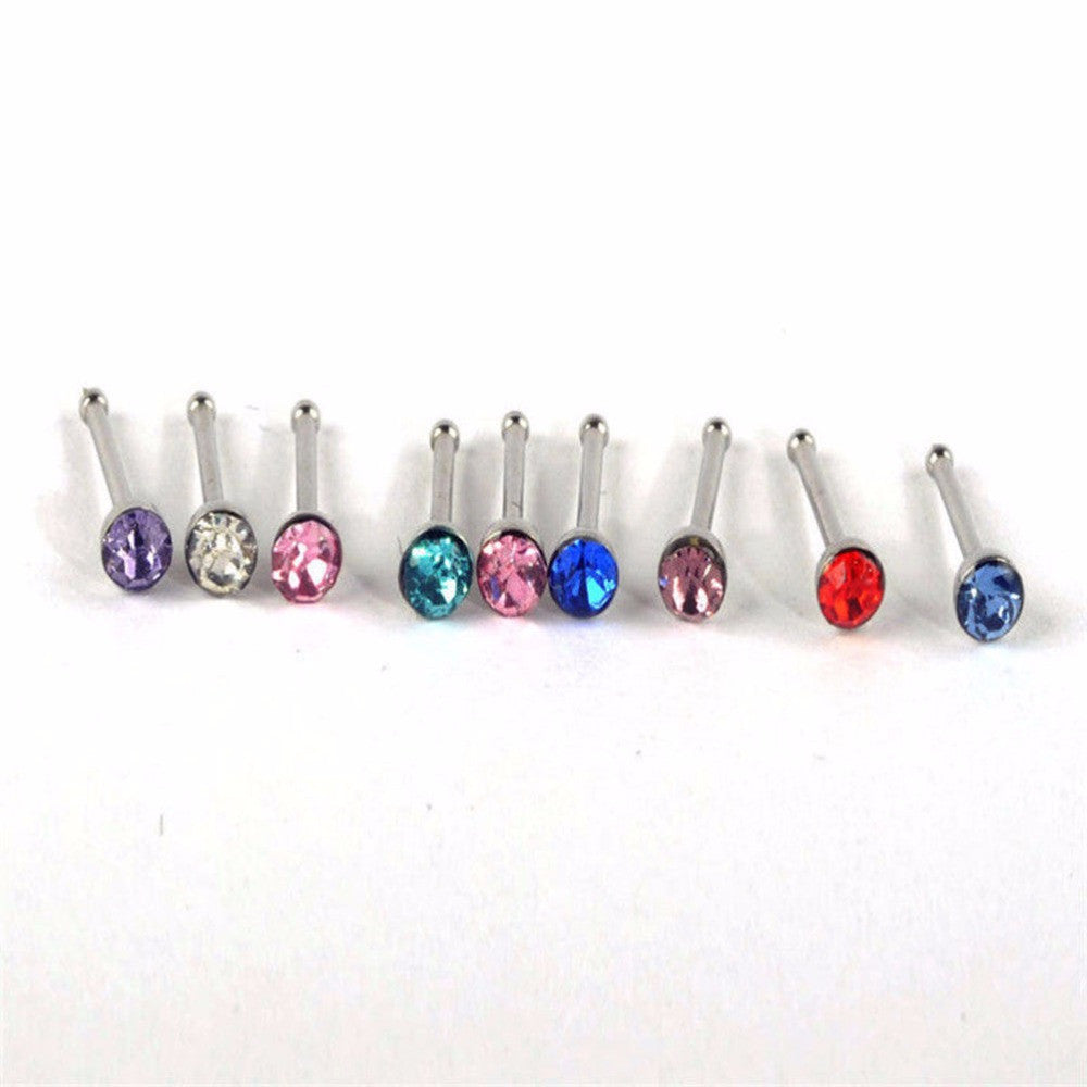 Crystal Stud Silver Colorful Nose Ring Nose Stud Stainless Surgical Steel Nose Piercing Body Jewelry 24pcs J4U66