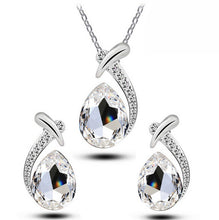 Crystal Water Drop Silver Plated Earrings Necklaces Bridal Jewelry Sets WF Water Drop Earrings Necklaces Jewelry Sets J4U66