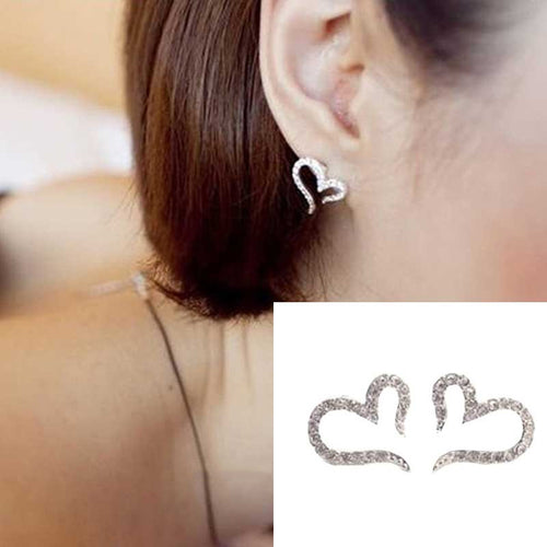 Crystal Women Jewelry Vintage Sliver Plated Small Love Imitation Diamond Stud Earrings  J4U66