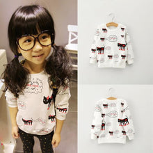 Cute Baby Kids Girls T shirt Toddlers Cartoon Cat Print Long Sleeve T-Shirts Tops Sweater  J4U66