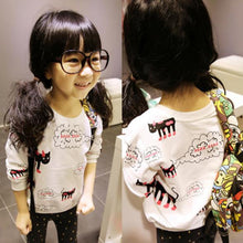 Cute Baby Kids Girls T shirt Toddlers Cartoon Cat Print Long Sleeve T-Shirts Tops Sweater  J4U66