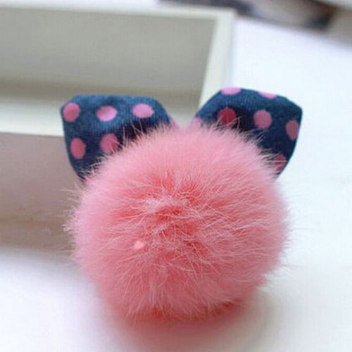 Cute Dotted Rabbit Baby Headband Faux Fur Ball Ear Shape Hair Clips For Girls Red Pink Hairpins S  J4U66