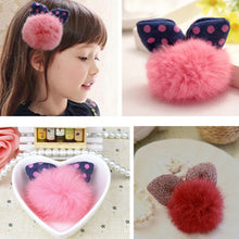 Cute Dotted Rabbit Baby Headband Faux Fur Ball Ear Shape Hair Clips For Girls Red Pink Hairpins S  J4U66