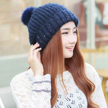 Cute Fur Ball Pompom Women Fashion Keep Warm Hats Knitted Wool Hemming Hat Beanies Accessories Fur Pom Cap  J4U66