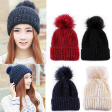 Cute Fur Ball Pompom Women Fashion Keep Warm Hats Knitted Wool Hemming Hat Beanies Accessories Fur Pom Cap  J4U66