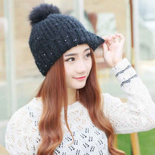 Cute Fur Ball Pompom Women Fashion Keep Warm Hats Knitted Wool Hemming Hat Beanies Accessories Fur Pom Cap  J4U66