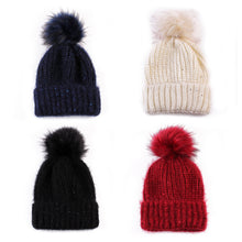 Cute Fur Ball Pompom Women Fashion Keep Warm Hats Knitted Wool Hemming Hat Beanies Accessories Fur Pom Cap  J4U66
