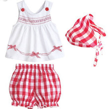 Cute Infant Bbay Girls Plaid Short Pants Clothes Sets Sleeveless Tops Scarf 3pcs Outfit Kids Clothing Set J4U66