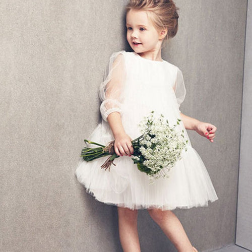 cute kids baby girls white short sleeve princess guaze dress 2~7 years  J4U66