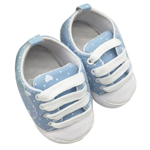 Cute Love Polka Dot Print Crib Shoes Boys Girls Laces Up Anti-Slip Sneaker J4U66