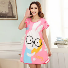 Cute Nightgowns Women Casual Cartoon Nightwear Sleepwear Short Sleeve Sleep Dress J4U66