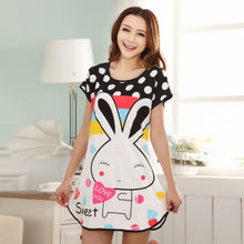 Cute Nightgowns Women Casual Cartoon Nightwear Sleepwear Short Sleeve Sleep Dress J4U66