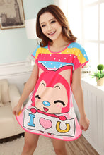 Cute Nightgowns Women Casual Cartoon Nightwear Sleepwear Short Sleeve Sleep Dress J4U66