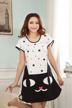 Cute Nightgowns Women Casual Cartoon Nightwear Sleepwear Short Sleeve Sleep Dress J4U66