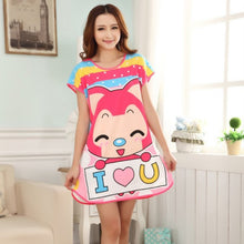 Cute Nightgowns Women Casual Cartoon Nightwear Sleepwear Short Sleeve Sleep Dress J4U66