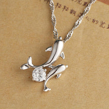 Cute Silver Plated Double Dolphin Rhinestone Short Chain Pendant Necklace Women Jewelry J4U66