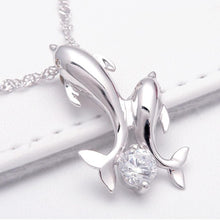 Cute Silver Plated Double Dolphin Rhinestone Short Chain Pendant Necklace Women Jewelry J4U66