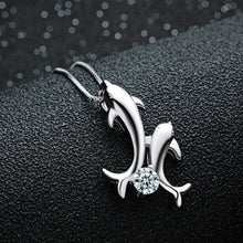 Cute Silver Plated Double Dolphin Rhinestone Short Chain Pendant Necklace Women Jewelry J4U66